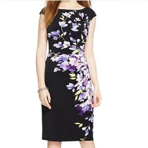 Lauren Ralph Lauren Dress Women's Black Purple Pink Floral Sleeveless Sz 14